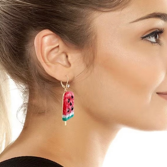 Betsey Johnson Watermelon Popsicle Dangle Drop Earrings NWT - Picture 2 of 8